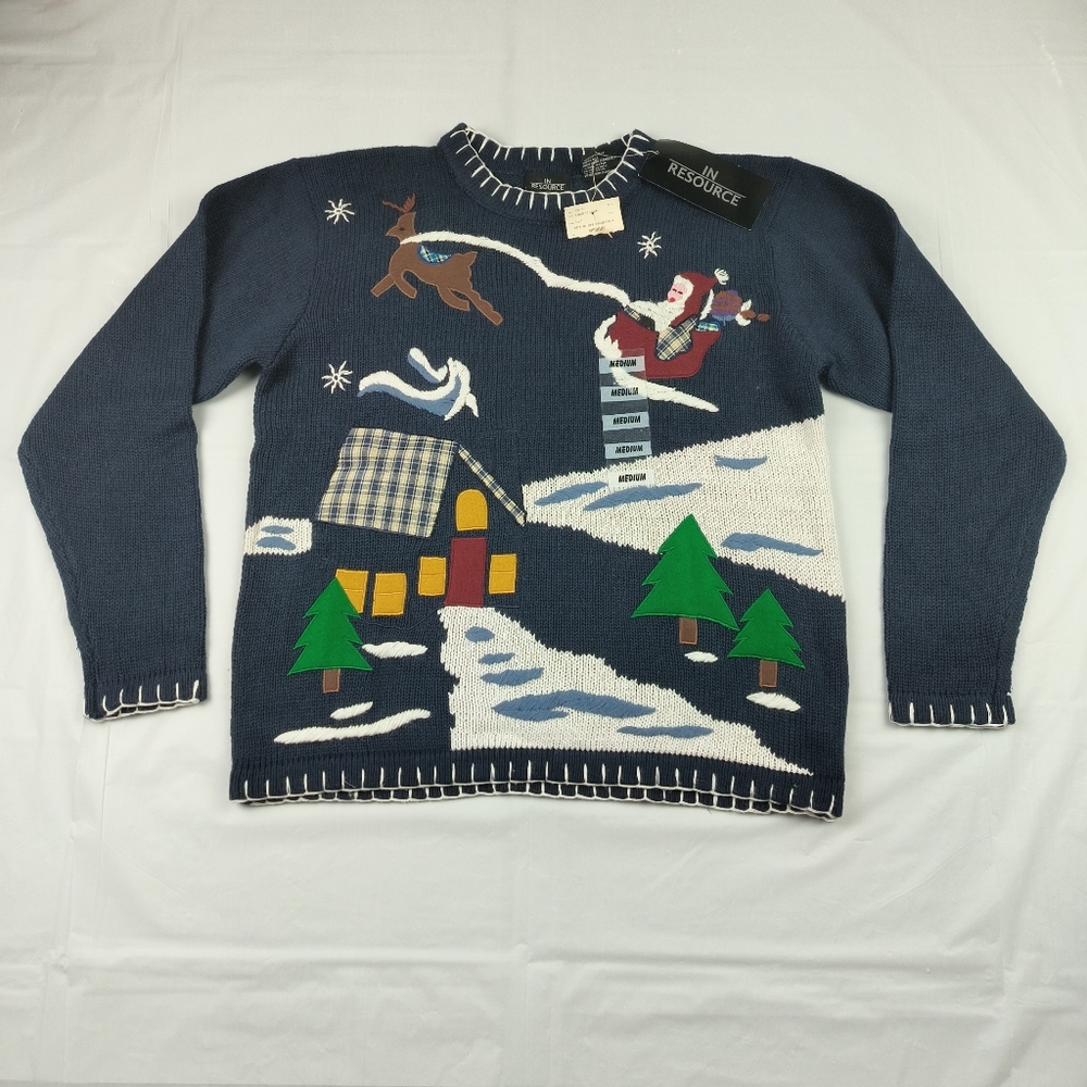Vintage Woman's Ugly Christmas Sweater Size Medium Women Santa NWT In Resource